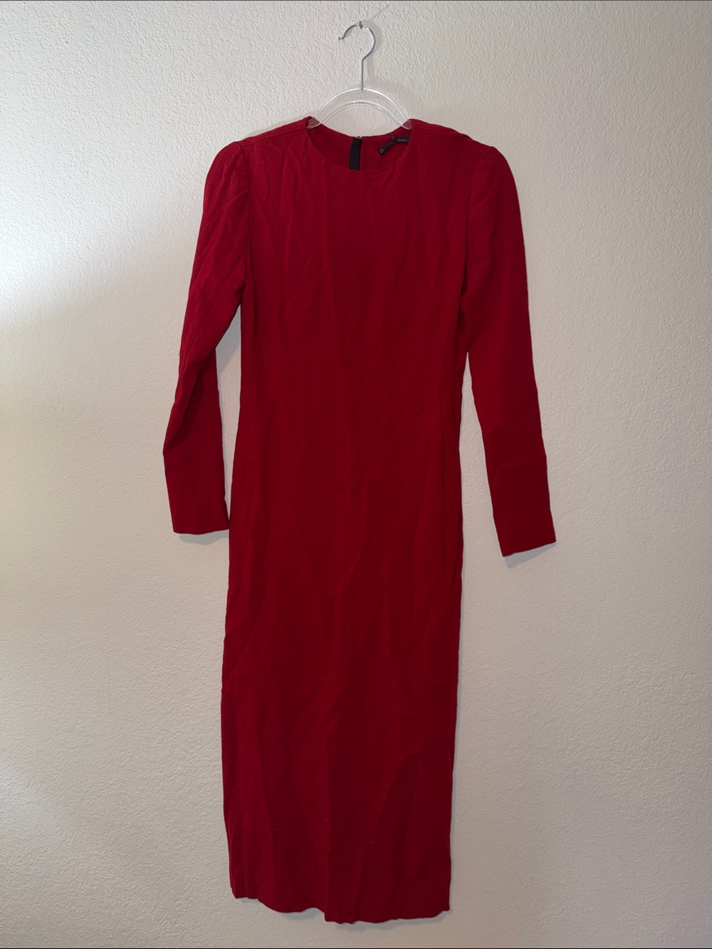 Zara Red Long-Sleeve Midi Dress